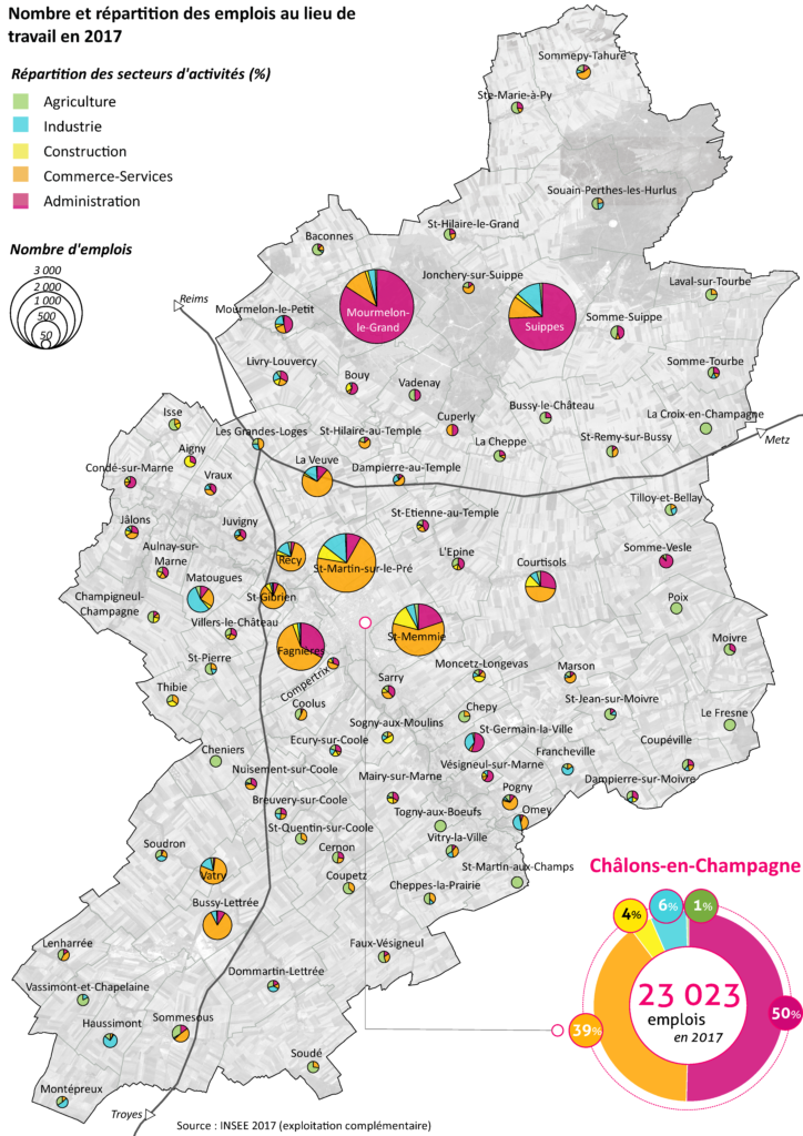 Nombre et répartition des emplois au lieu de travail en 2017